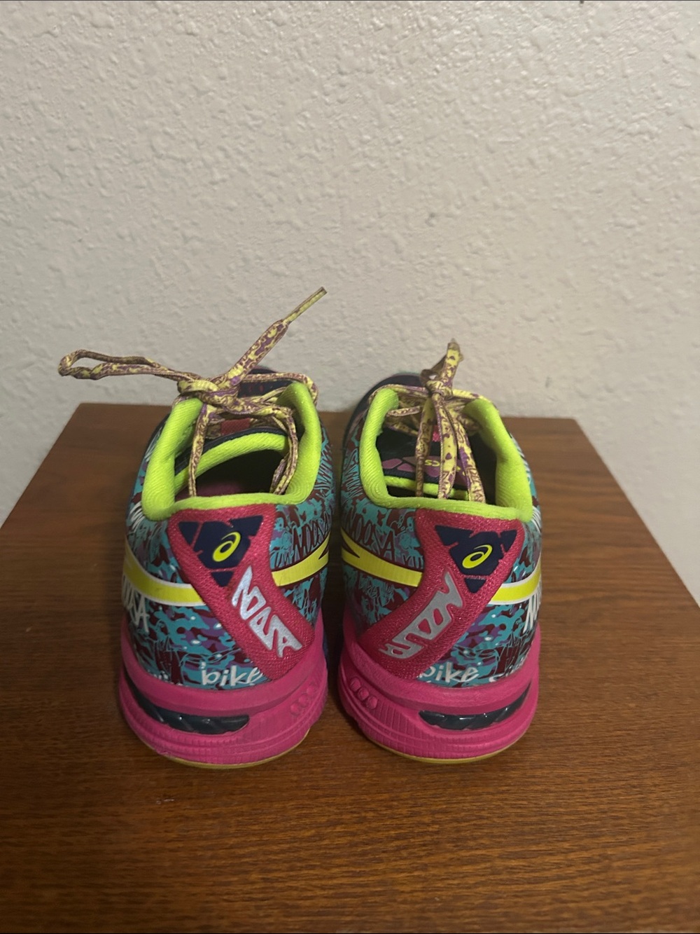 ASICS Women’s Neon Pink, Teal & Lime Lace Up Sneakers.